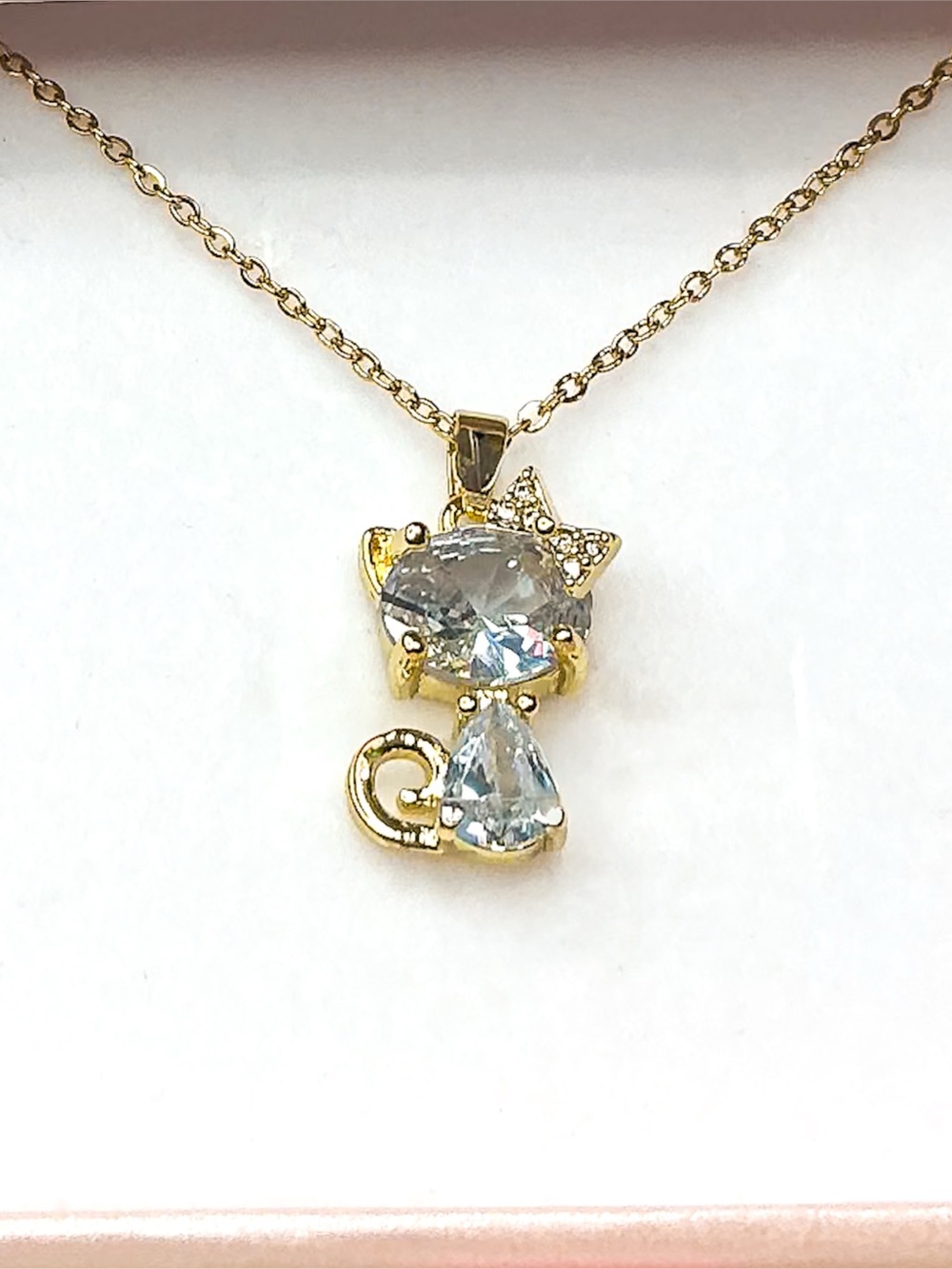 Cat in Bow Gold Pendant Necklace Hypoallergenic Adorable Cat Jewelry